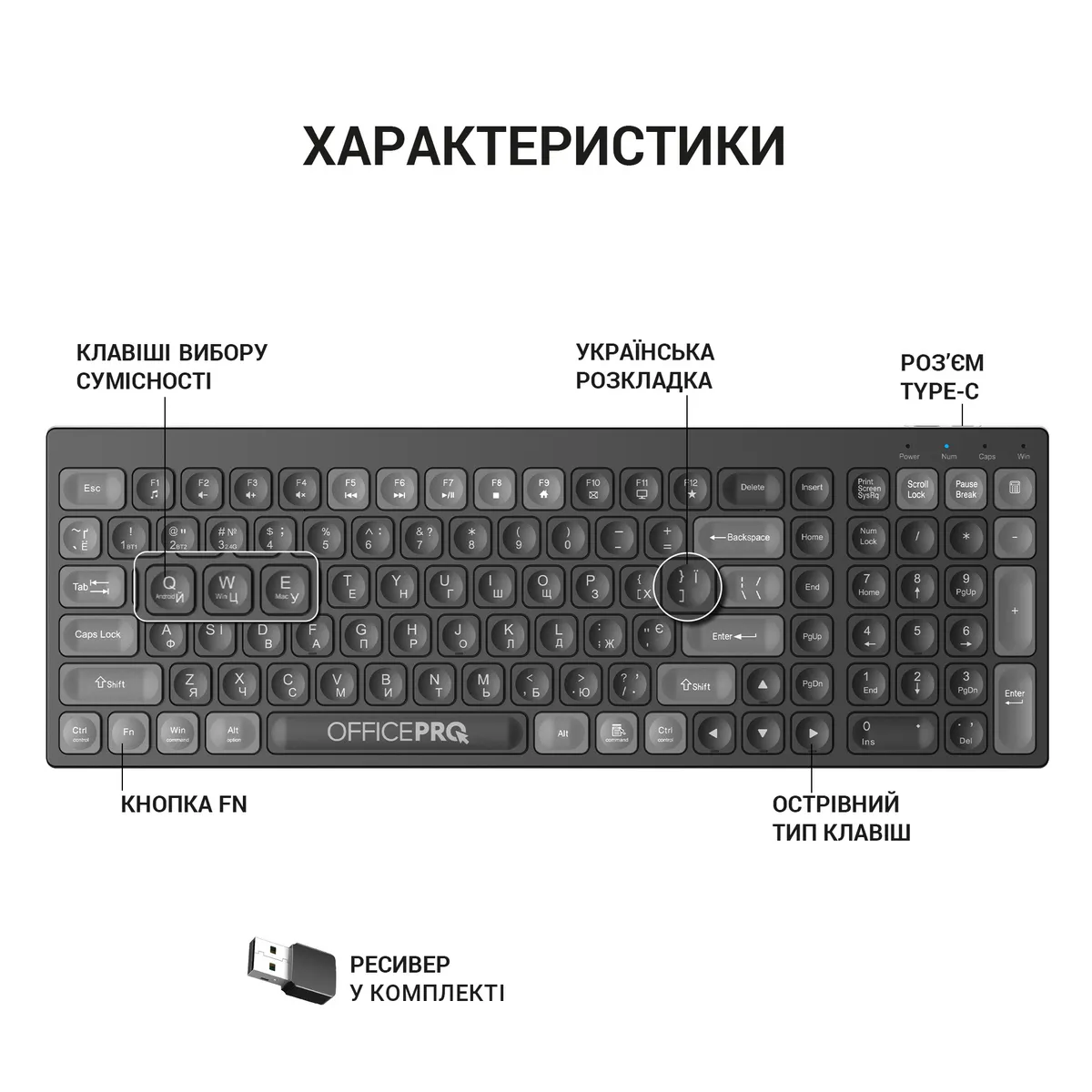Клавіатура бездротова OfficePro SK985B Bluetooth Black  - мініатюра 10
