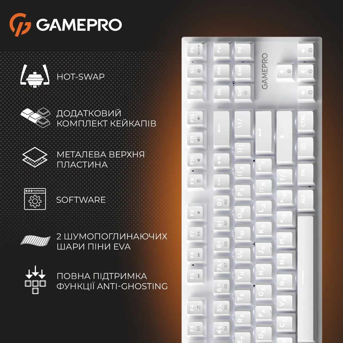 Клавіатура GamePro Genesis Joker MK124W Outemu Red Swithes USB White - мініатюра 19