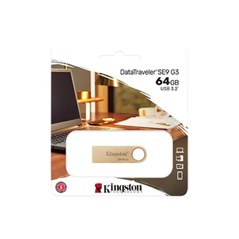 USB флеш накопичувач Kingston 64GB DataTraveler SE9 G3 Gold USB 3.2 (DTSE9G3/64GB) - мініатюра 4