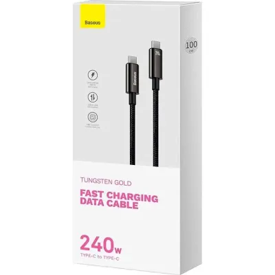Кабель Baseus Tungsten Gold Fast Charging Type-C to Type-C 240W (1m) black - мініатюра 6