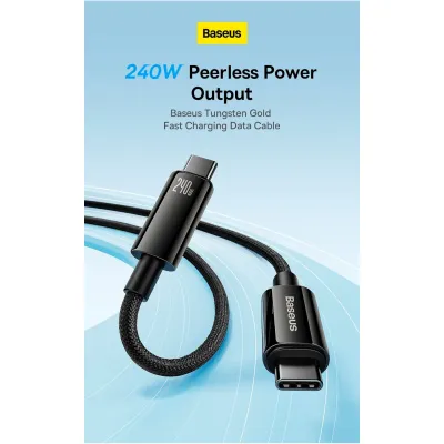 Кабель Baseus Tungsten Gold Fast Charging Type-C to Type-C 240W (1m) black - мініатюра 7