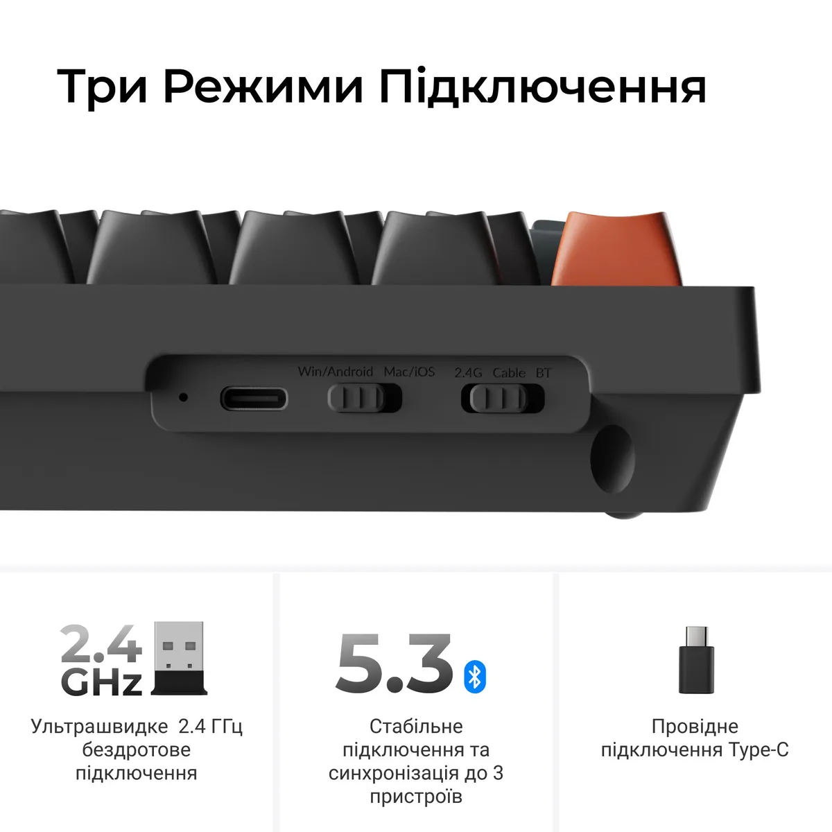 Клавіатура бездротова Keychron V3 Ultra Keychron Red Switch Black RGB (V3U-D1-UA) - мініатюра 12