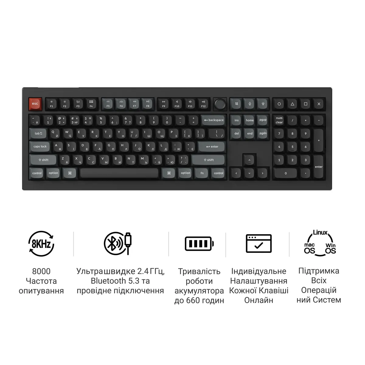 Клавіатура бездротова Keychron V6 Ultra Keychron Red Switch Black RGB (V6U-D1-UA) - мініатюра 8