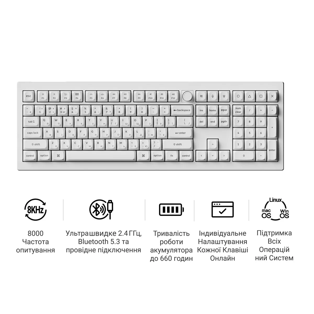 Клавіатура бездротова Keychron V6 Ultra Keychron Red Switch White RGB (V6U-F1-UA) - мініатюра 8