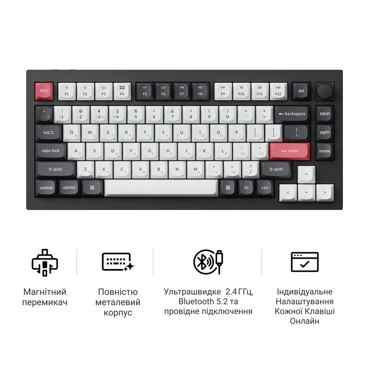 Клавіатура бездротова Keychron Q1 HE Magnetic Switch Black RGB (Q1H-M1-UA) - мініатюра 7