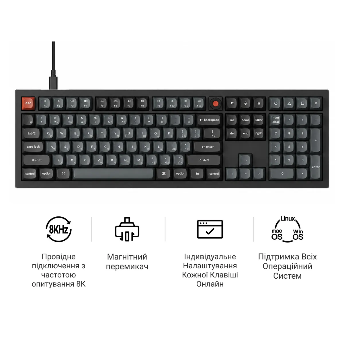 Клавіатура Keychron V6 8K Keychron Super Red Switch Black RGB (V6W-D1-UA) - мініатюра 8