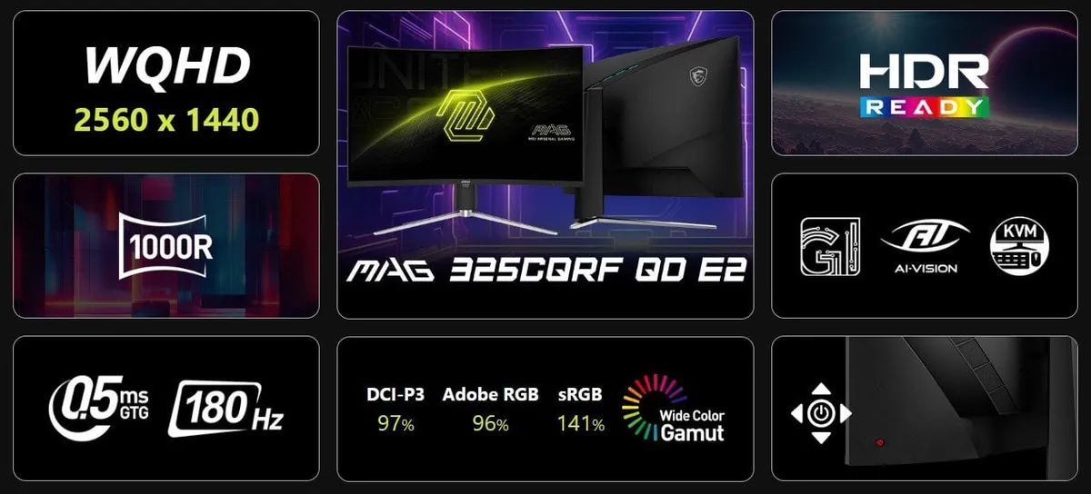 Монітор MSI 31.5" MAG 325CQRF QD E2 VA Black Curved 180Hz - мініатюра 6