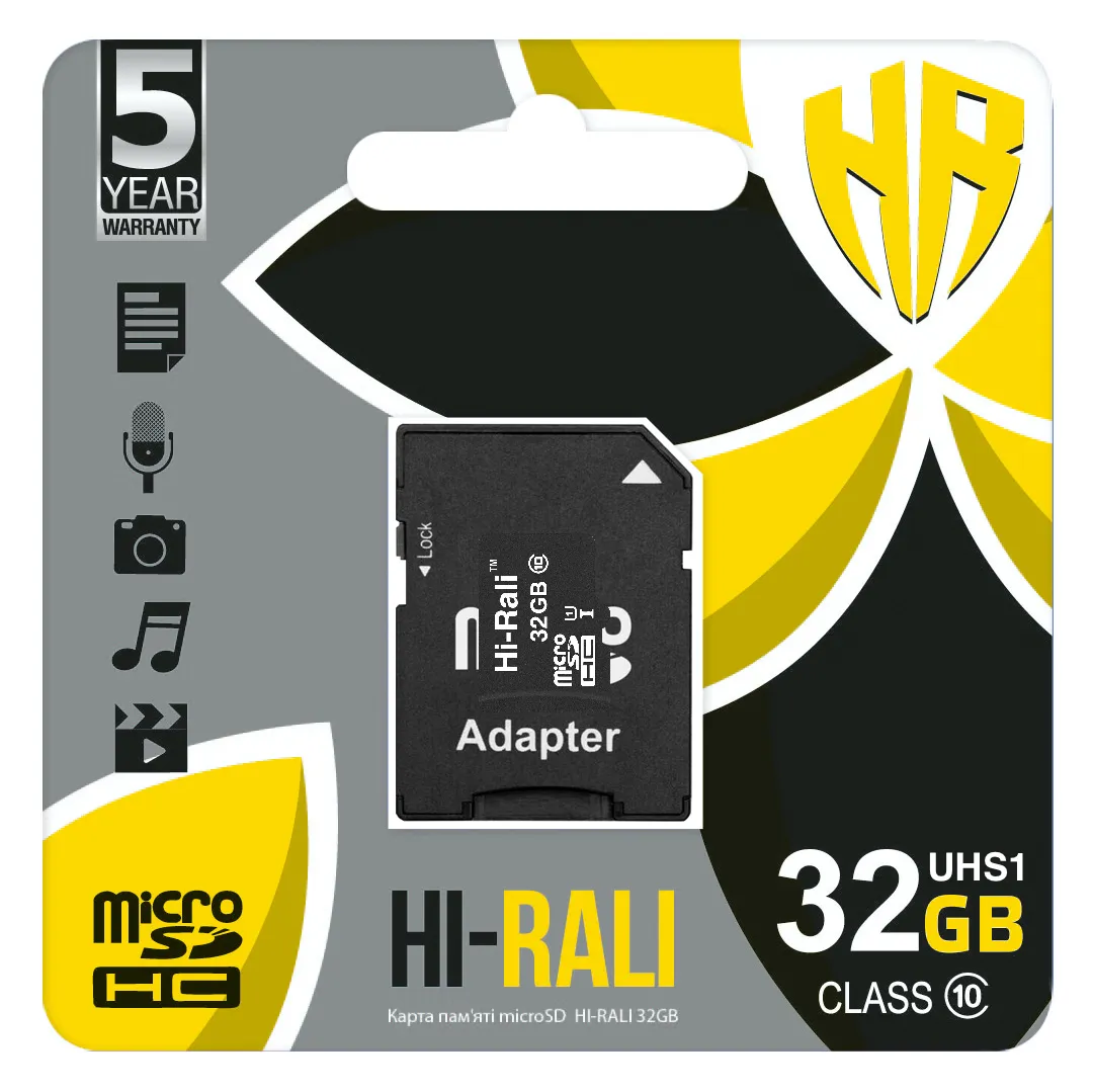 Карта пам`ятi MicroSDHC 32GB UHS-I Class 10 Hi-Rali + SD-adapter (HI-32GBSD10U1-01) - мініатюра 2