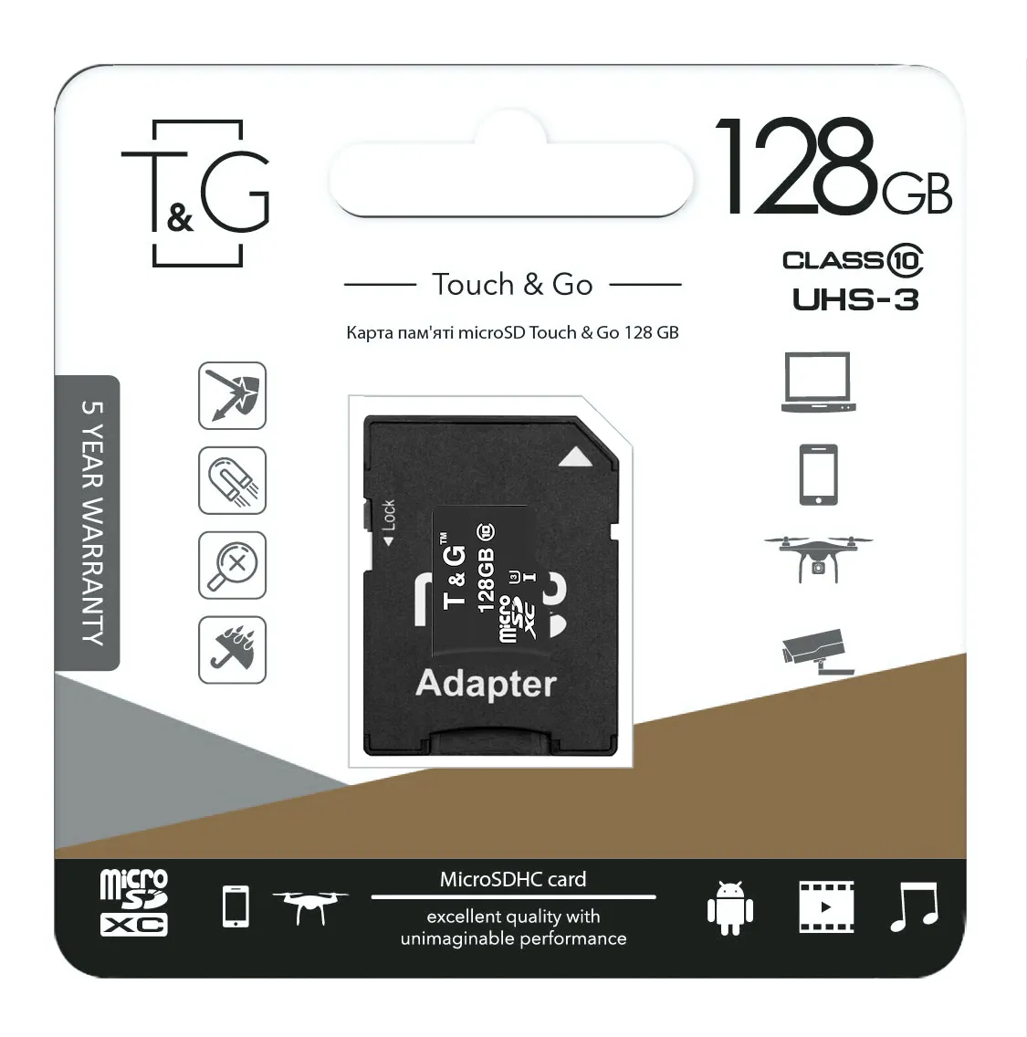 Карта пам`ятi MicroSDXC 128GB UHS-I U3 Class 10 T&G + SD-adapter (TG-128GBSD10U3-01) - мініатюра 2