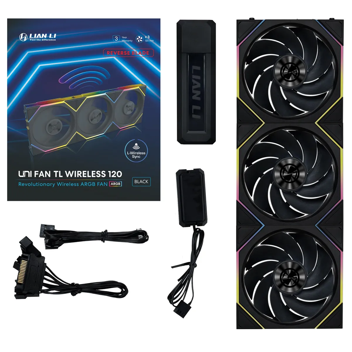 Вентилятор Lian Li Uni Fan TL Wireless Reverse 120-3 Black (G99.12RTL1W3B.00) - мініатюра 9