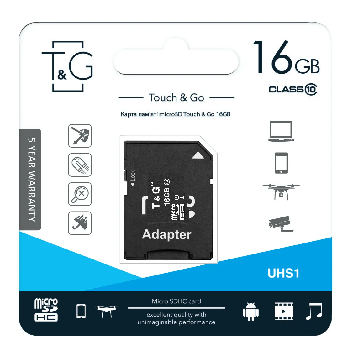 Карта пам`ятi MicroSDHC 16GB UHS-I Class 10 T&G + SD-adapter (TG-16GBSD10U1-01) - мініатюра 2