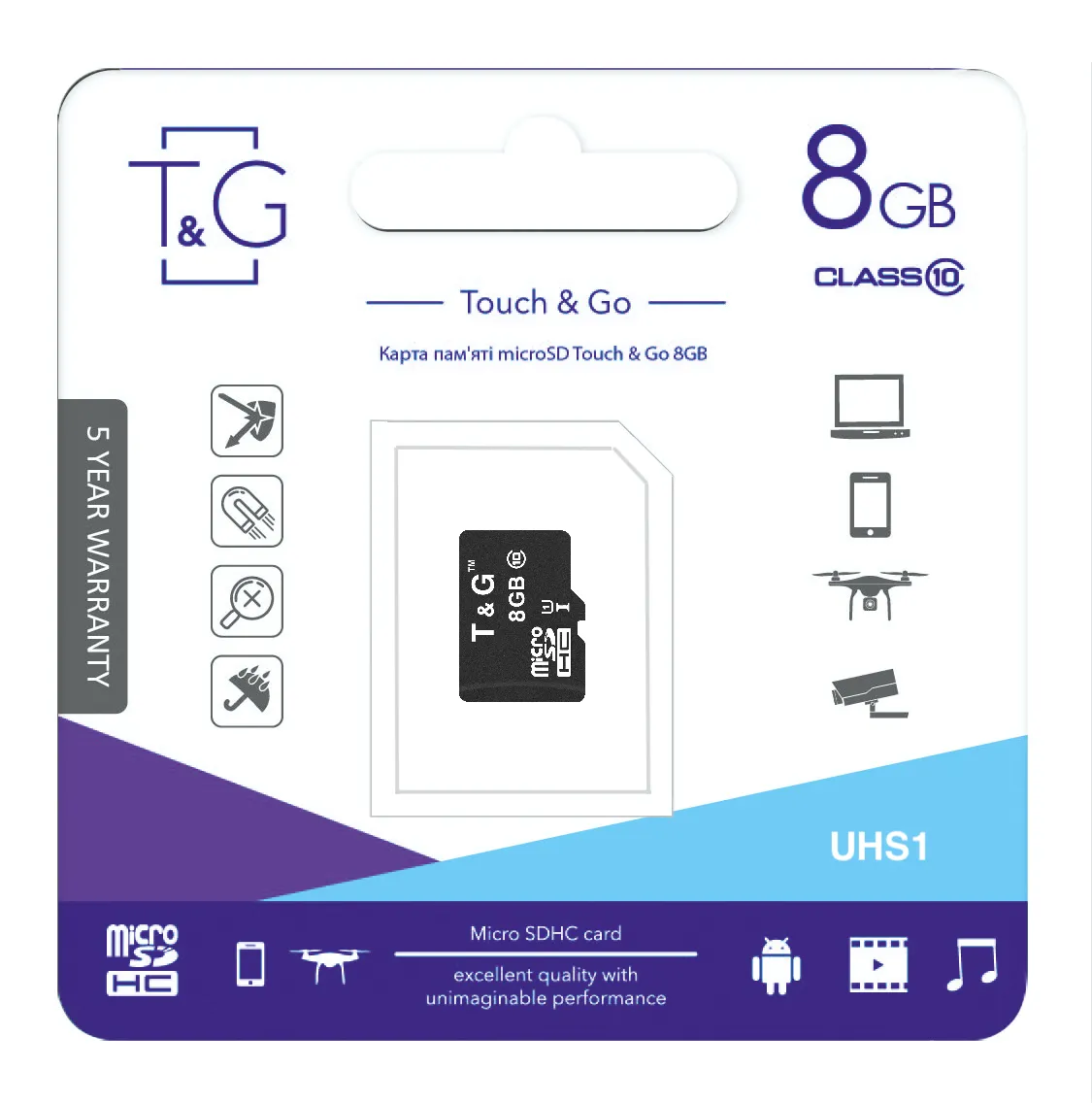 Карта пам`ятi MicroSDHC 8GB UHS-I Class 10 T&G (TG-8GBSD10U1-00) - мініатюра 2