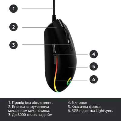 Мишка Logitech G102 Lightsync Black (910-005823) - мініатюра 6