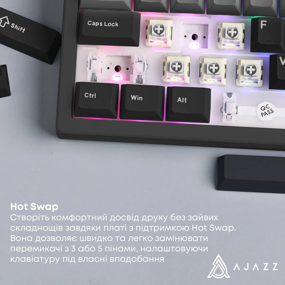 Дротова механічна клавіатура Ajazz AK650 Day Dream switches Gradient Black Grey (AK650-DD-BG) - мініатюра 10