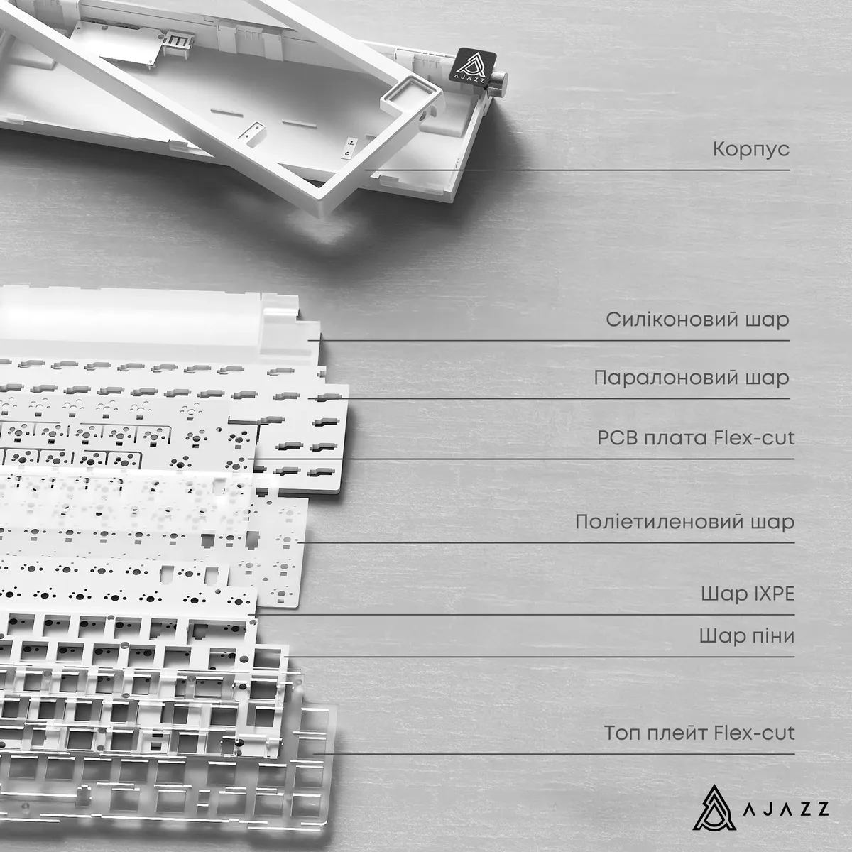 Дротова механічна клавіатура Ajazz AK650 Day Dream switches Gradient Black Grey (AK650-DD-BG) - мініатюра 9