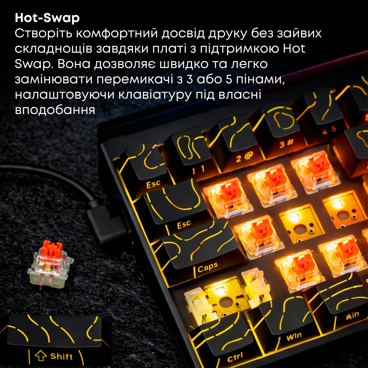 Дротова механічна клавіатура Ajazz NK68 Red switches Side Contour Black (NK68-R-S-B) - мініатюра 10