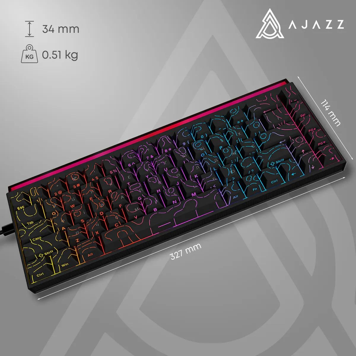 Дротова механічна клавіатура Ajazz NK68 Red switches Side Contour Black (NK68-R-S-B) - мініатюра 14