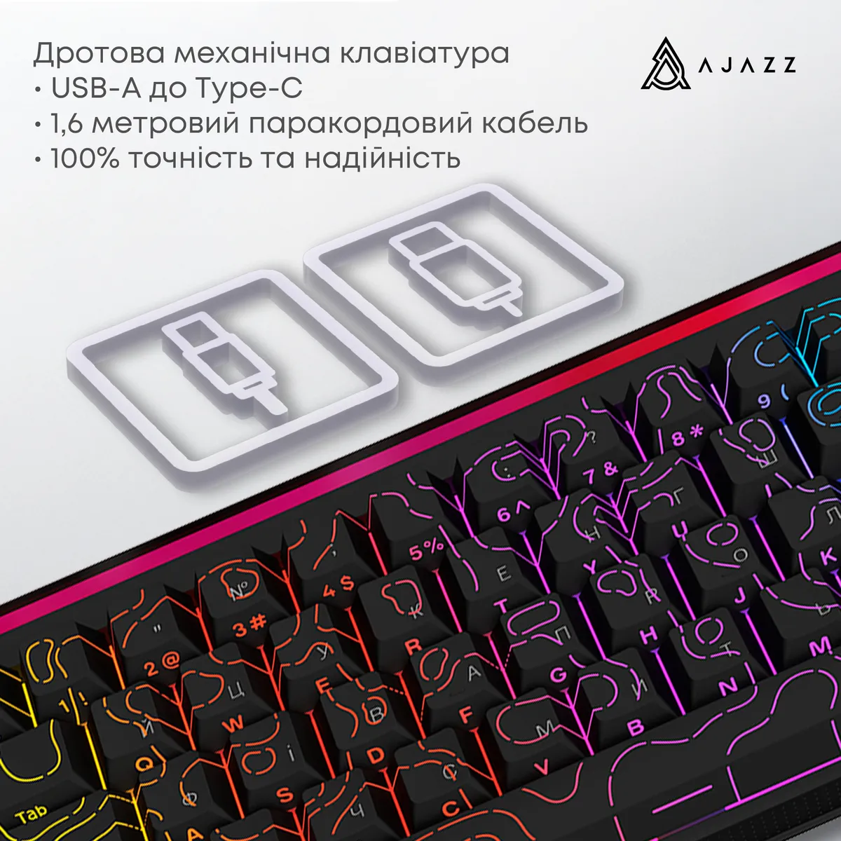 Дротова механічна клавіатура Ajazz NK68 Red switches Side Contour Black (NK68-R-S-B) - мініатюра 7