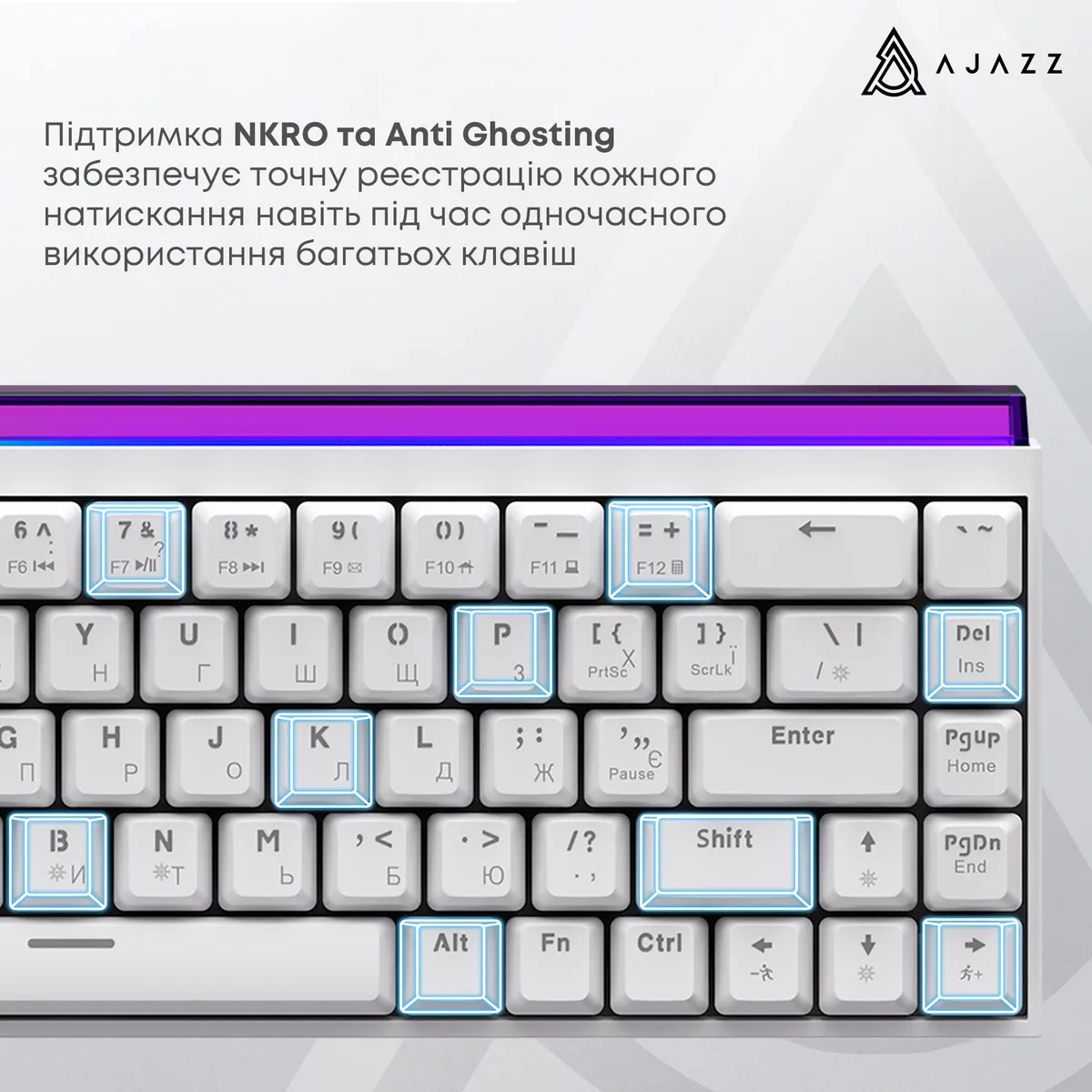 Дротова механічна клавіатура Ajazz NK68 Red switches White (NK68-R-W) - мініатюра 11