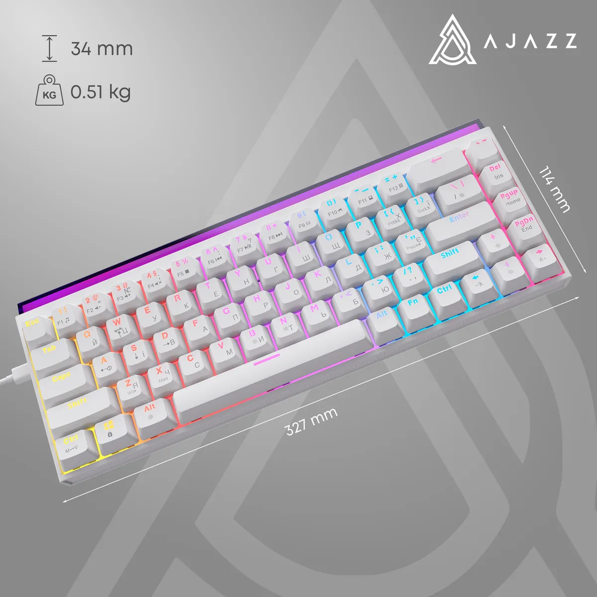 Дротова механічна клавіатура Ajazz NK68 Red switches White (NK68-R-W) - мініатюра 13