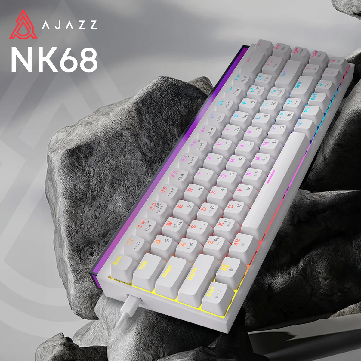 Дротова механічна клавіатура Ajazz NK68 Red switches White (NK68-R-W) - мініатюра 6