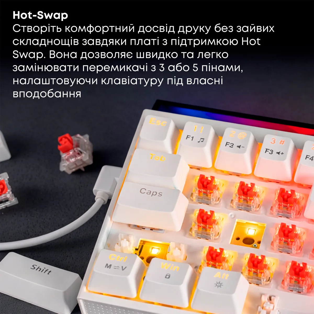 Дротова механічна клавіатура Ajazz NK68 Red switches White (NK68-R-W) - мініатюра 9