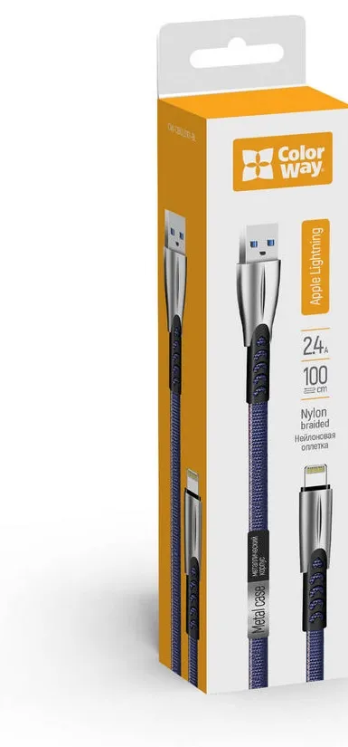 Кабель ColorWay USB - Lightning (M/M), 2.4 А, 1 м, Blue (CW-CBUL010-BL) - мініатюра 3