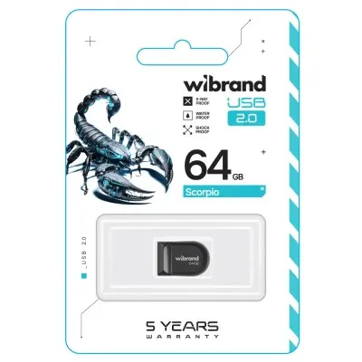 USB флеш накопичувач Wibrand 64GB Scorpio Black USB 2.0 (WI2.0/SC64M3B) - мініатюра 2
