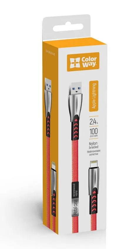 Кабель ColorWay USB - Lightning (M/M), 2.4 А, 1 м, Red (CW-CBUL010-RD) - мініатюра 3