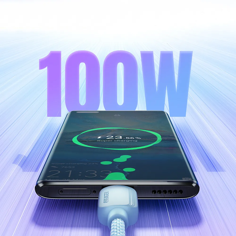 Кабель Essager Breeze USB - USB Type-C (M/M), 100W, 1 м Blue (EXC7A-WL03-P) - мініатюра 5