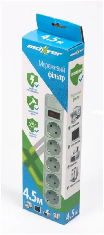 Фільтр живлення Maxxter 5 розеток 4.5м (SPM5-G-15G) сірий - мініатюра 2