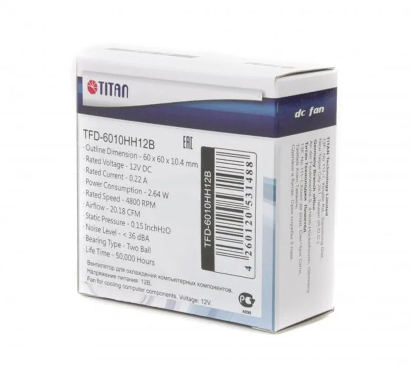 Вентилятор Titan TFD-6010HH12B, 60x60x10мм, 3-pin, чорний - зображення 1