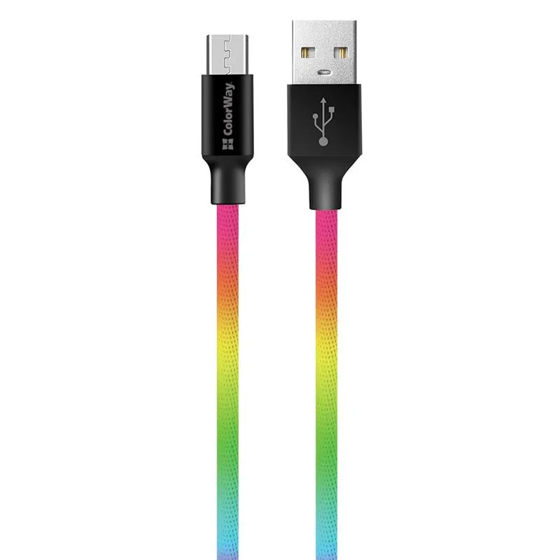 Кабель ColorWay USB - micro USB (M/M), 2.4 А, 1 м, Multicolor (CW-CBUM017-MC) - мініатюра 2