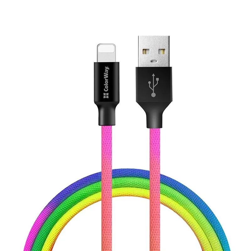 Кабель ColorWay USB - Lightning (M/M), 2.4 А, 1 м, Multicolor (CW-CBUL016-MC) - мініатюра 2