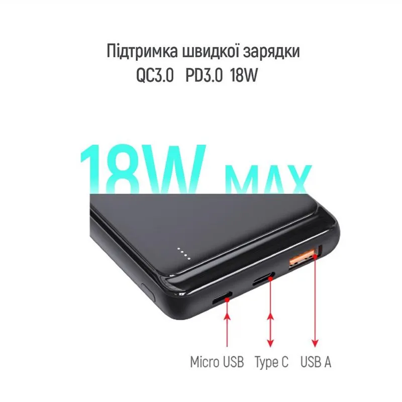 Універсальна мобільна батарея ColorWay Slim PD 10000mAh Black (CW-PB100LPG3BK-PD) - мініатюра 7