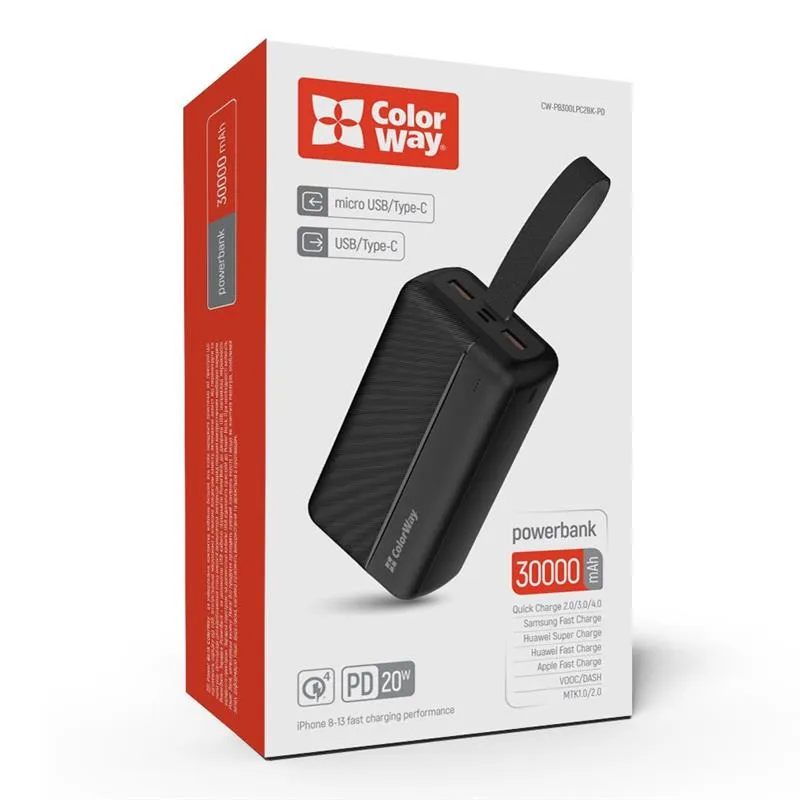 Універсальна мобільна батарея ColorWay High-power 2 30000mAh Black (CW-PB300LPC2BK-PD) - мініатюра 5