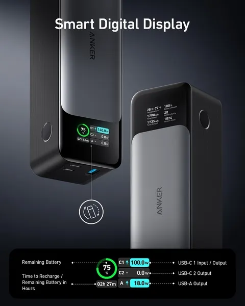 Універсальна мобільна батарея Anker PowerCore 737 GaNPrime 24000 mAh 140W Black (A1289011) - мініатюра 2