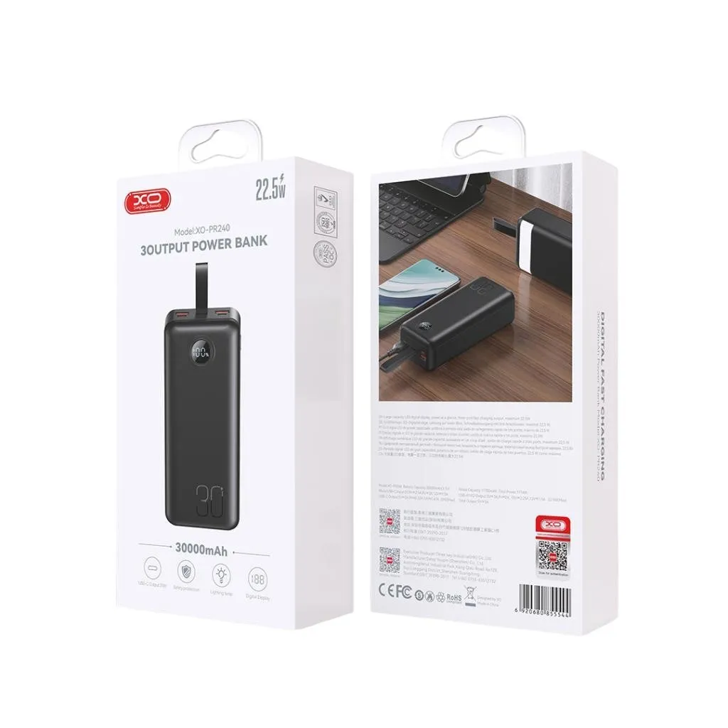 Універсальна мобільна батарея XO PR240 30000mAh Black (PR240.black) - мініатюра 3