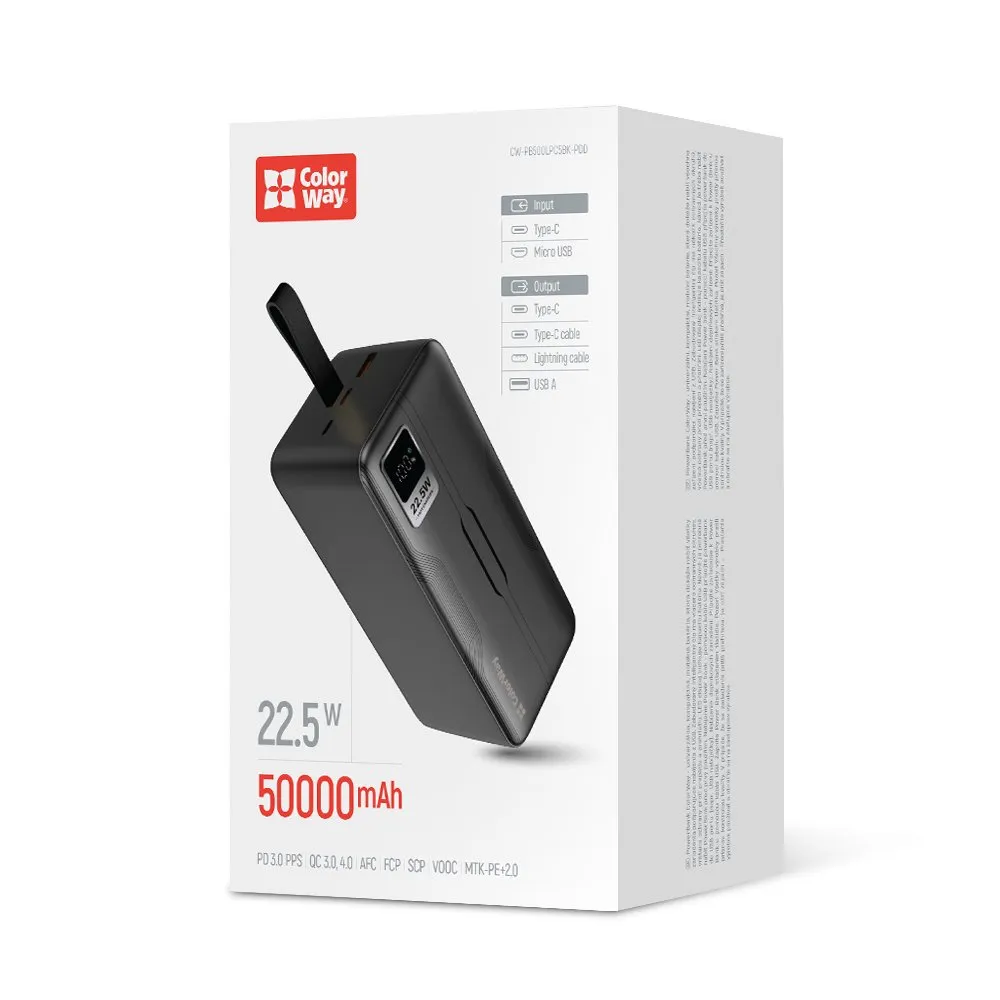 Універсальна мобільна батарея ColorWay Digital Display 50000mAh Black (CW-PB500LPC5BK-PDD) - мініатюра 19