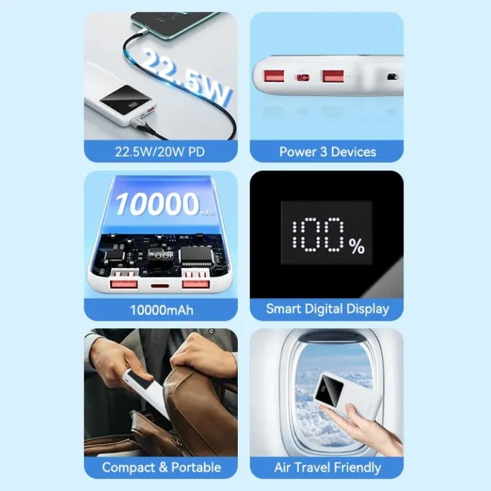 Універсальна мобільна батарея Vention 10000mAh PD QC 3.0 White (FHKW0) - мініатюра 6