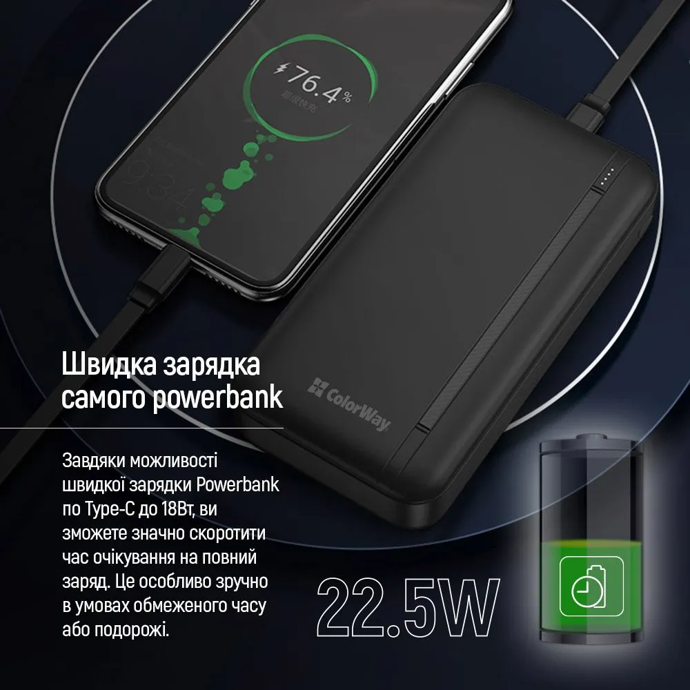 Універсальна мобільна батарея ColorWay Portable Charger 20000mAh Black (CW-PB200LPB4BK-PD) - мініатюра 11
