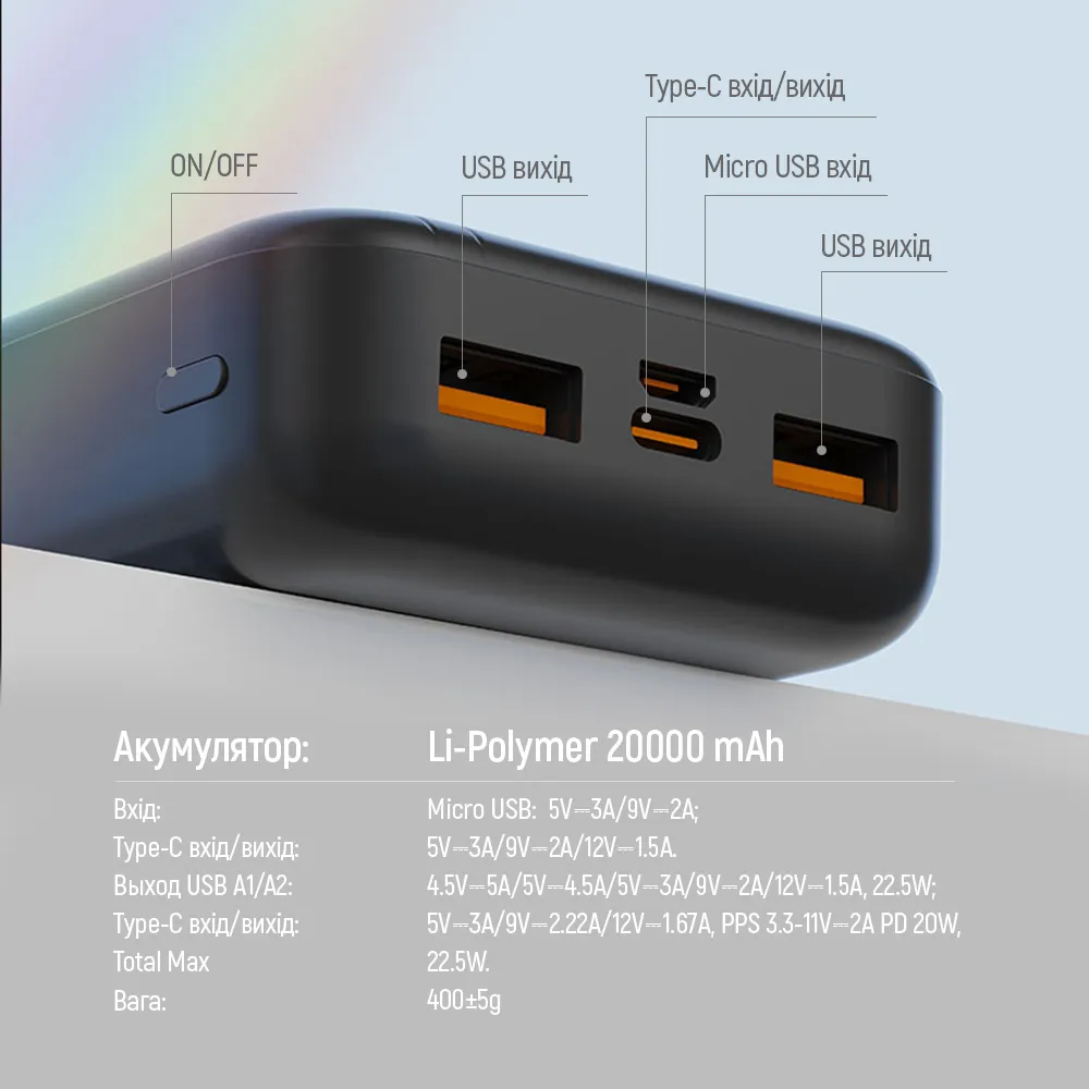 Універсальна мобільна батарея ColorWay Portable Charger 20000mAh Black (CW-PB200LPB4BK-PD) - мініатюра 13