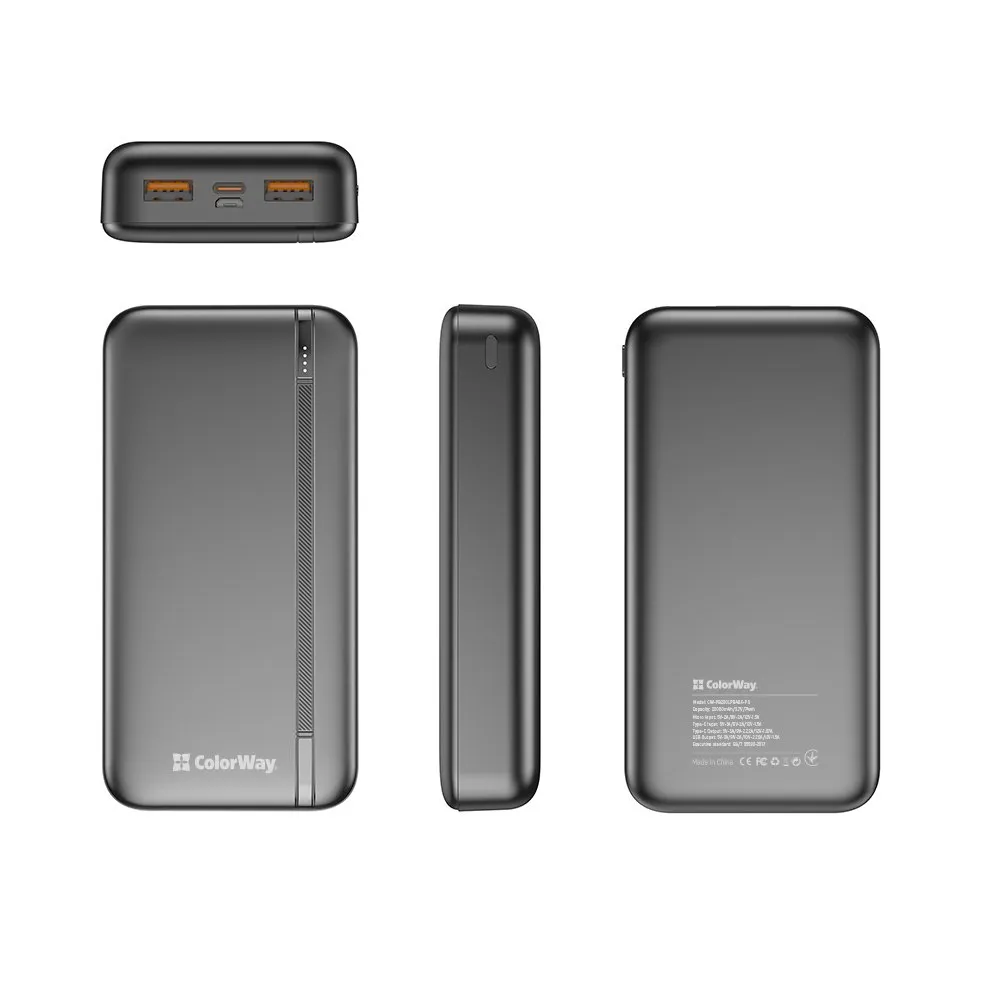 Універсальна мобільна батарея ColorWay Portable Charger 20000mAh Black (CW-PB200LPB4BK-PD) - мініатюра 2