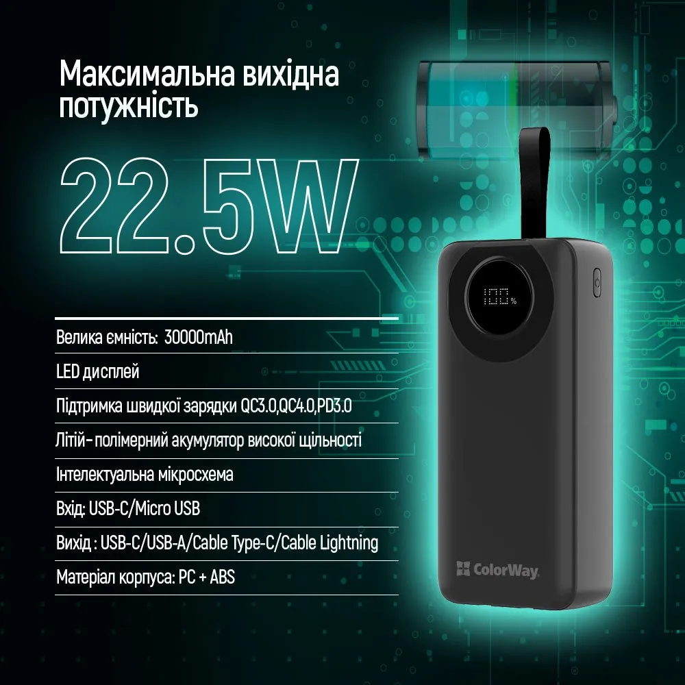 Універсальна мобільна батарея ColorWay EnergyPlus 30000mAh Black (CW-PB300LPB4BK-PDD) - мініатюра 10