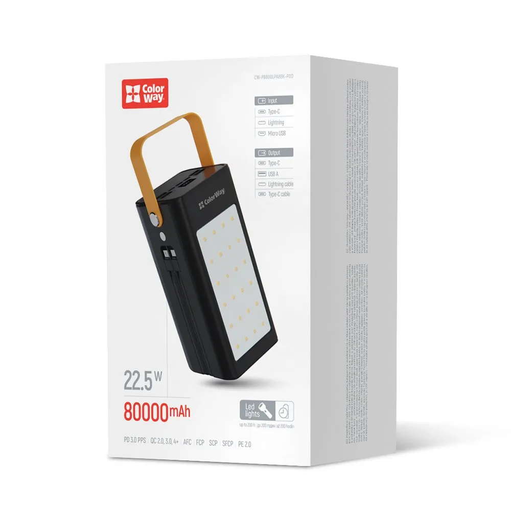 Універсальна мобільна батарея ColorWay LCD/Lamp 80000mAh Black (CW-PB800LPA8BK-PDD) - зображення 1