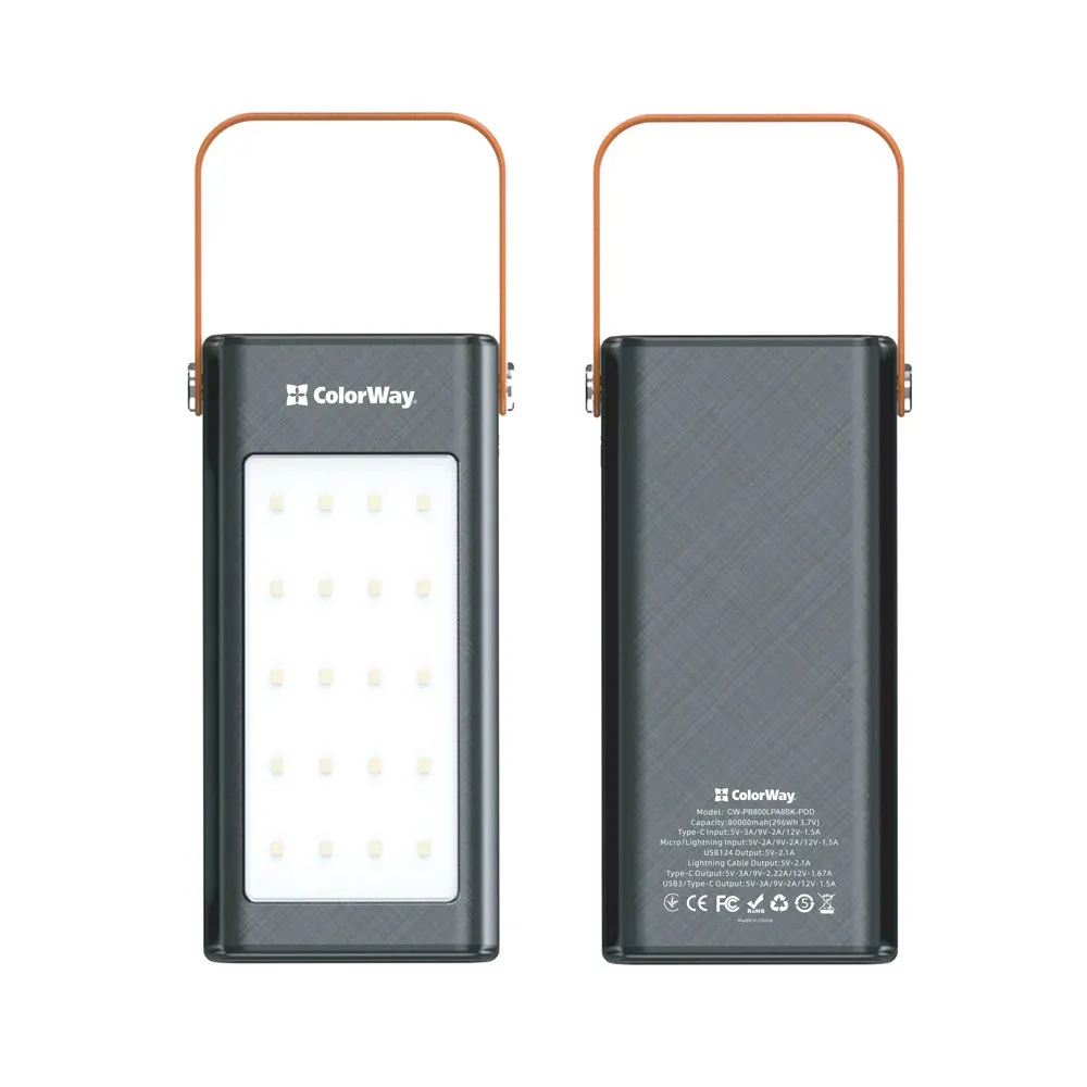 Універсальна мобільна батарея ColorWay LCD/Lamp 80000mAh Black (CW-PB800LPA8BK-PDD) - мініатюра 2