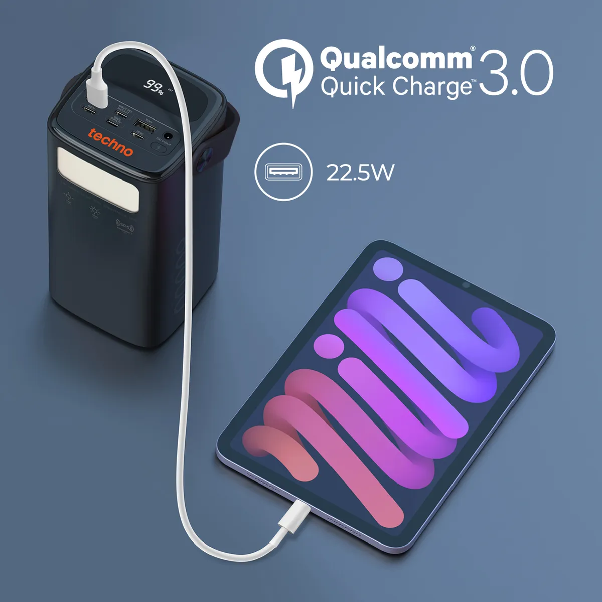 Універсальна мобільна батарея Techno 80000mAh PD 65W QC 3.0 Black (powerbank-80) - мініатюра 5