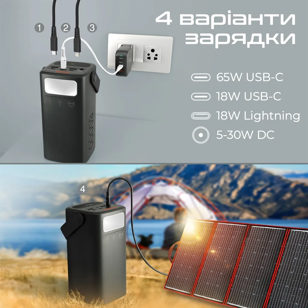 Універсальна мобільна батарея Techno 80000mAh PD 65W QC 3.0 Black (powerbank-80) - мініатюра 6