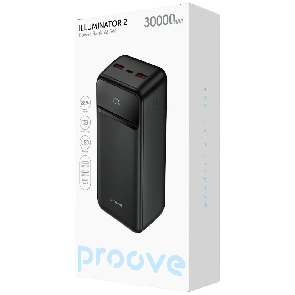 Універсальна мобільна батарея Proove Illuminator 2 22.5W 30000mAh Black (PBIP30212201) - мініатюра 2