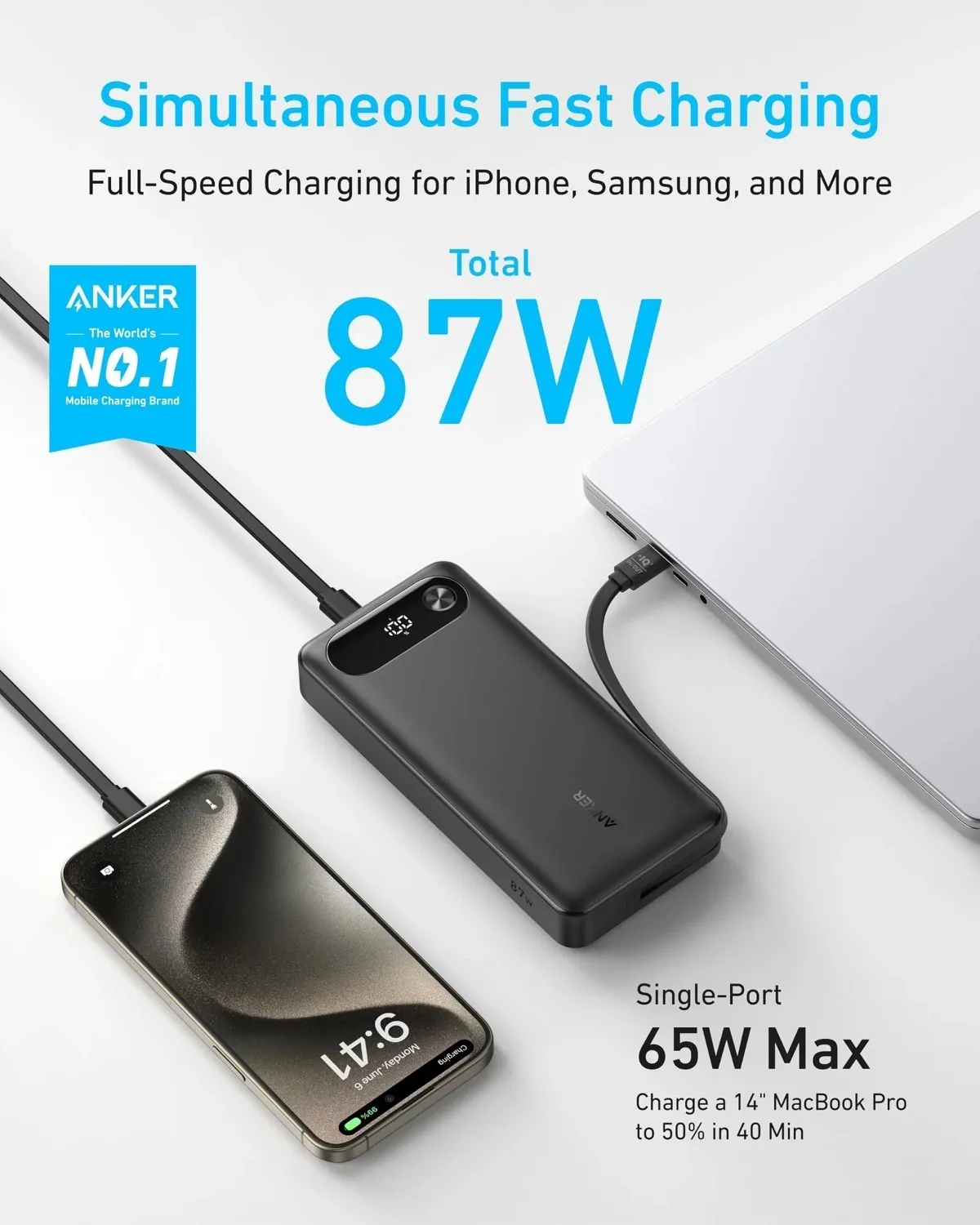 Універсальна мобільна батарея Anker PowerCore 87W 20000mAh Black (A1383H11) - мініатюра 4